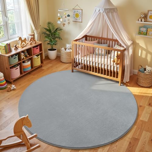 Amearea Grey Round Area Rugs 4ft Circle Rugs for Bedroom Living Room - Image 2