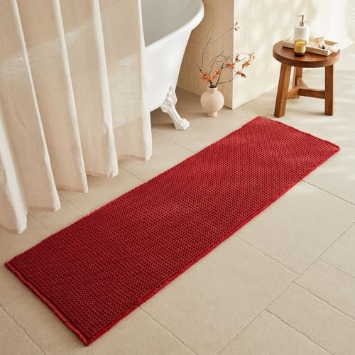 TYUU Waffle Runner Rug Bathroom, Long Boho Bath Mat, 72x24 Burgundy by TYUU