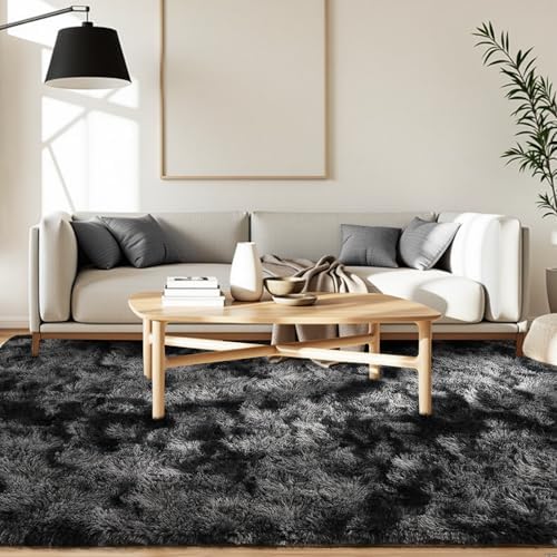 5x7 Non-Slip Fluffy Area Rugs For Living Room (Tie-dye Dark Grey) - Image 2