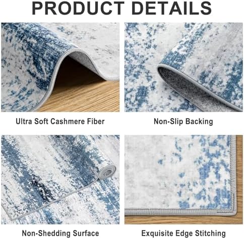PLHXFR 8x10 Area Rug Living Room: Abstract Washable Carpet White Blue - Image 5