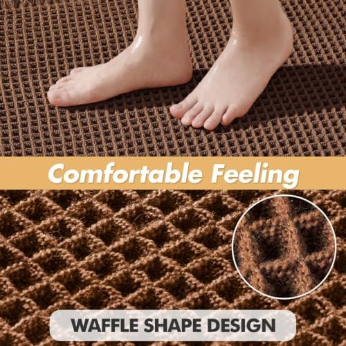 MIULEE Set of 2 Waffle Bathroom Rugs Boho Bath Mat Mocha 18x30 Inch - Image 5