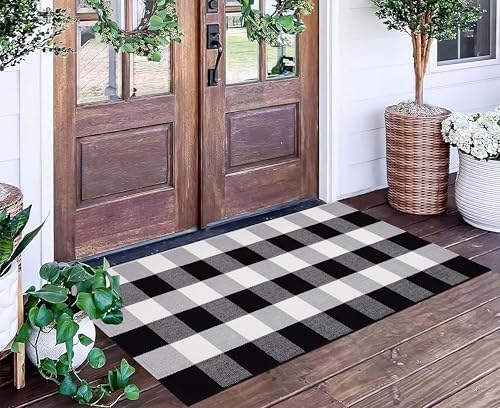 Buffalo Plaid Outdoor Rug 24"x51" Fall Black and White Front Porch Mat - Image 5