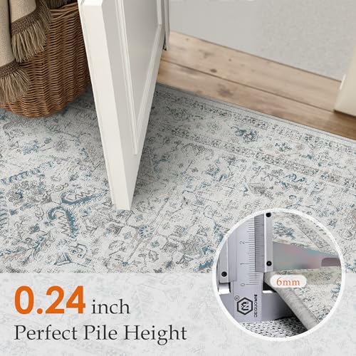 PureCozy Blue Small Area Rug 4x6 Vintage Neutral - Image 3