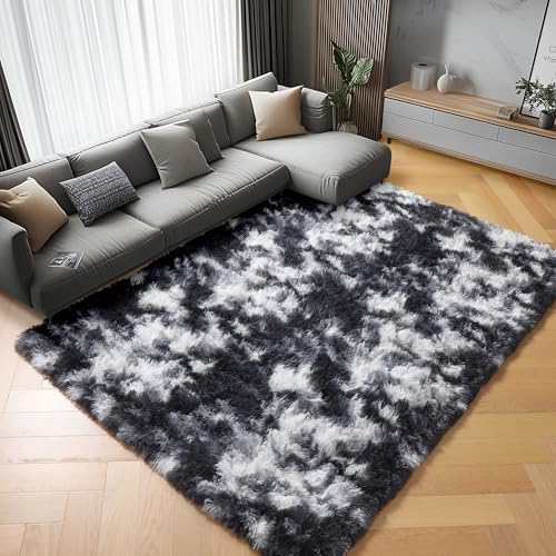 ONASAR 8x10 Area Rugs for Living Room, Black and White Large Fluffy Bedroom Rug, Soft Plush Thick Shaggy Big Floor Carpet for Kids Boy Girls Teen Dorm Nursery Indoor Home Decor Aesthetic - Image 4