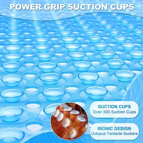 Bathtub and Shower Mats, 40x16 Inch Extra Large Non Slip Soft Bath Tub Mat with Suction Cups and Drain Holes for Bathroom Floor, Machine Washable, Clear Blue - Image 3