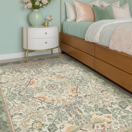 Hazo Haus Washable 6x8 Area Rug for Living Room - Sage Floral Nature Area Rugs for Bedroom, Dining Room Kitchen Table Rug for Under Table, Office, Stain Resistant Non-Slip - Sage Green - Image 3