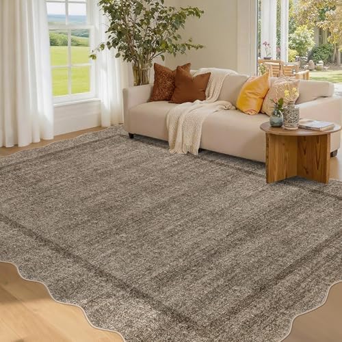 GarveeHome Scalloped Washable Rugs for Entryway 3x5 Non-Slip, Taupe by GarveeHome