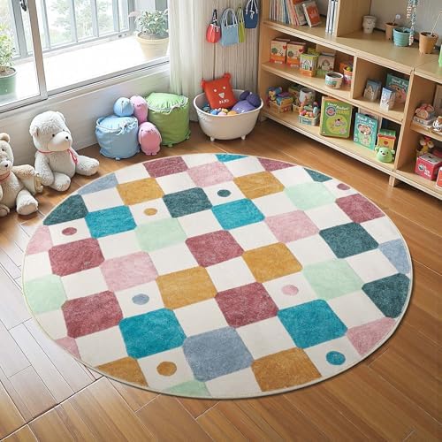 jinchan 4ft Round Kids Rug Washable Playroom Rug Colorful Small Classroom by JINCHAN