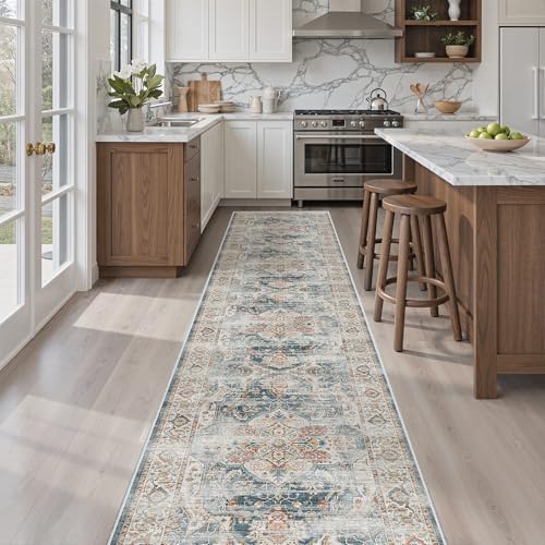 Madane Washable Runner Rugs 2x10 Long for Hallway Kitchen, Navy by Madane