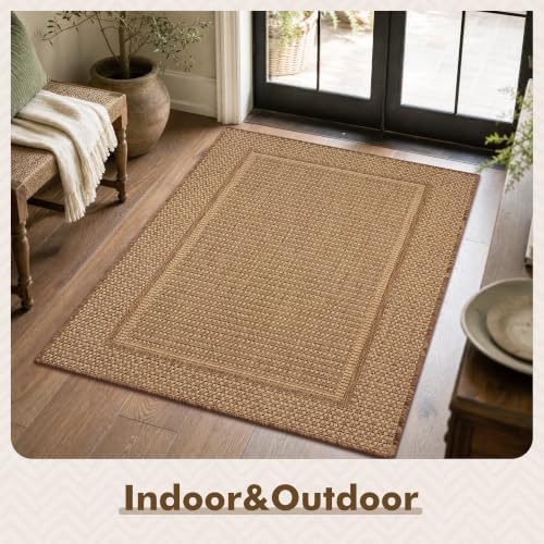 MontVoo-3x5 Outdoor Rug Porch Entryway Rug-Polypropylene Indoor Outdoor Rugs for Entryway Kitchen Balcony Patio, Textured Weave, Durable, Fade-Resistant, Non-Shedding, Modern Neutral Brown - Image 4