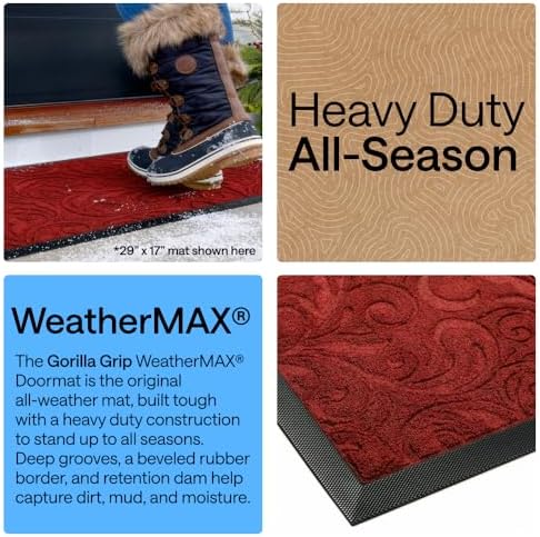 GORILLA GRIP WeatherMAX Door Mat, Indoor Outdoor, 29x17, Red Vintage Wine - Image 3
