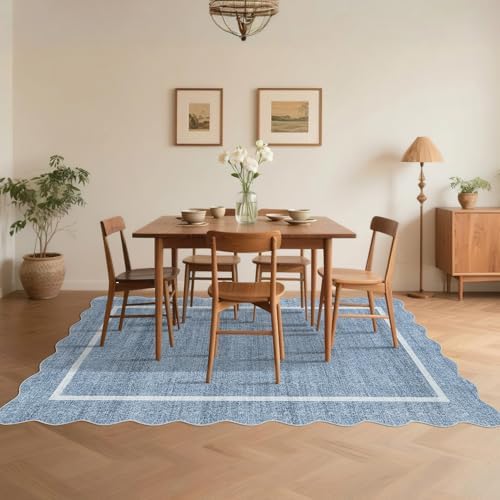 GarveeHome Scalloped Washable Rug 9x12 Area Rug for Bedroom Non Slip, Blue - Image 3