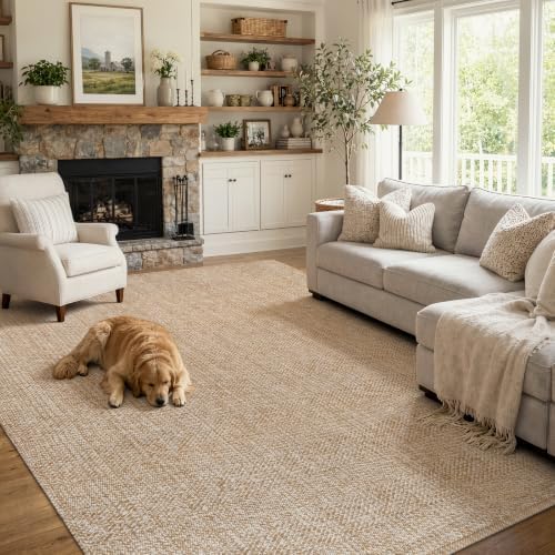 Collive Boho Rugs for Living Room 6x9 Tan, Washable Large Area Rug Braided Woven Cotton Bedrom Rug, Modern Floor Carpet Door Rugs for Nursery Room Office, Outdoor Rug for Patio Balcony Courtyard Decor by Collive