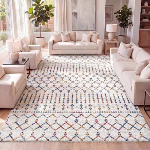 JONATHAN Y Boho Vintage Diamond Cream/Multi Indoor Area Rug 3X5 ft, Moroccan Hype for Living Room, Bedroom, Kitchen, Office, Easy-Cleaning, High Traffic, Pet-Friendly, Non-Shedding (MOH101H-3) by JONATHANY