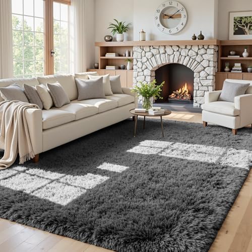 5x8 Fluffy Shag Area Rugs for Living Room Bedroom: Soft Plush Carpet Grey by CarpetAddColortoYourLife