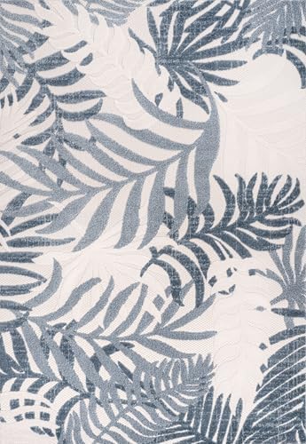 JONATHAN Y Tropics Palm Leaves Indoor Outdoor Area Rug 4X6 Cream/Dark Blue - Image 7