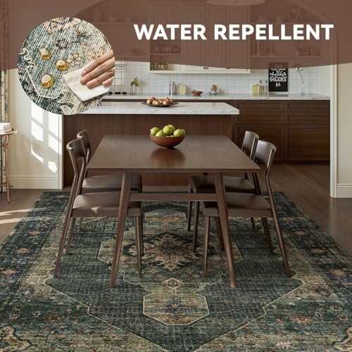 Engiw Olive Green 8x10 Area Rugs for Living Room Bedroom Rug Washable Vintage Neutral Farmhouse Rug Carpet Dining Room Rugs Office Retro Oriental Easy Clean Non Slip Large - Image 3