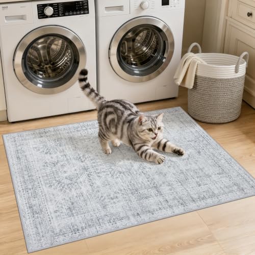 Washable Area Rugs 2x5: Neutral Living Room Bedroom Carpet Gray - Image 2