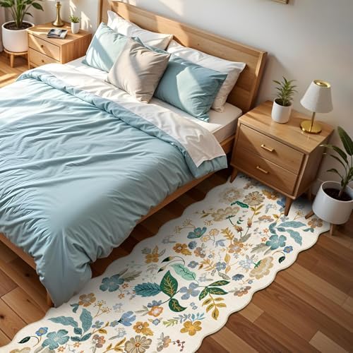 2x8 Washable Kitchen Runner Rug: Boho Vintage Floral Carpet Runner Cream - Image 7