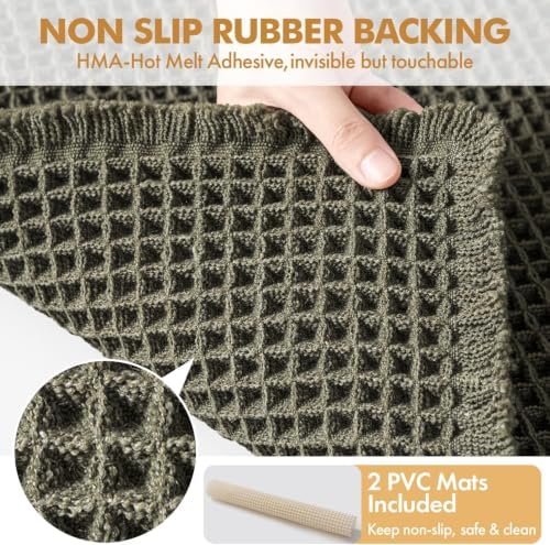 MIULEE Set of 2 Waffle Bathroom Rugs Boho Bath Mat Green 17x24 Inch - Image 4