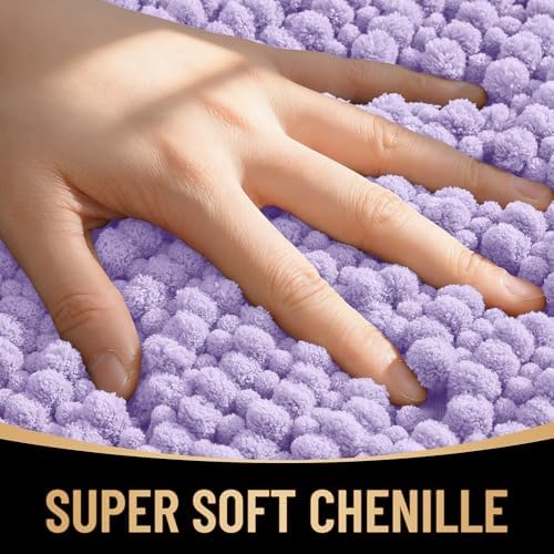 OLANLY Thick Chenille Bathroom Runner Rugs Mats 59x24, Lavender - Image 2