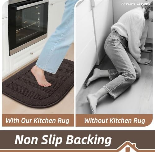 BEQHAUSE 24x36 Inch Kitchen Rugs Non Slip Washable Kitchen Sink Rug, Brown - Image 5