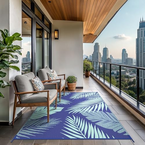 GENIMO Outdoor Rug, Waterproof Plastic Rugs for Patio, 6'x9' Navy Green - Image 4