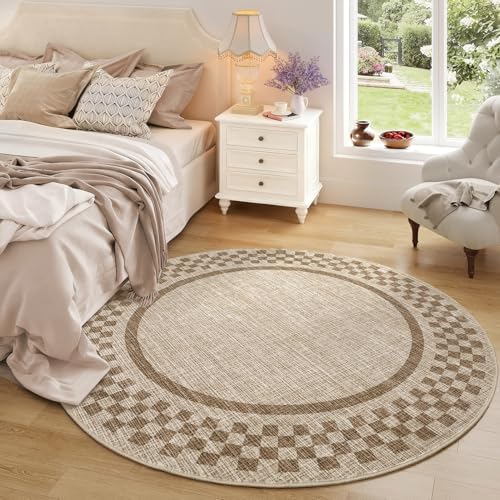 GarveeHome 4ft Washable Round Rug for Entryway Checkered Bedroom Circle Rug - Image 2
