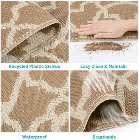 HEBE Waterproof Outdoor Rug 5'x8', Geometric Reversible Plastic Patio Rug - Image 4