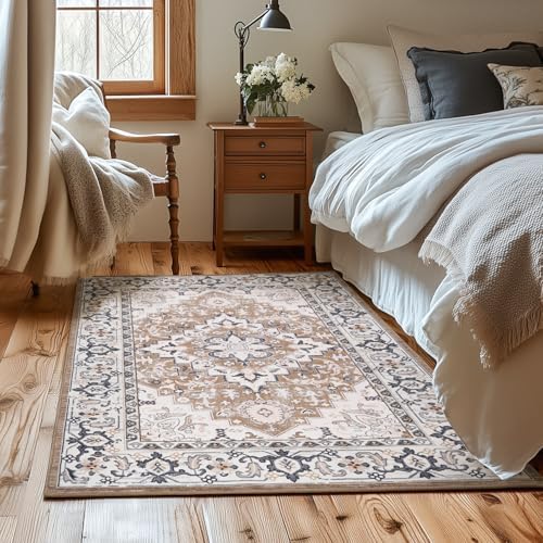 Lessymo 3 x 5 Area Rugs for Living Room, Washable Boho Carpets Brown Beige - Image 2