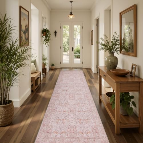 JOLLYVOGUE Runner Rug, 2x8 Washable Vintage Floral Rug, Pink by JOLLYVOGUE