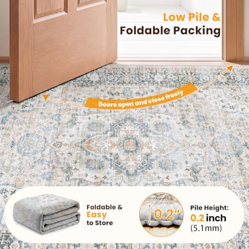 SameBed 5x7 Area Rug Living Room, Vintage Washable Carpet Light Blue - Image 7