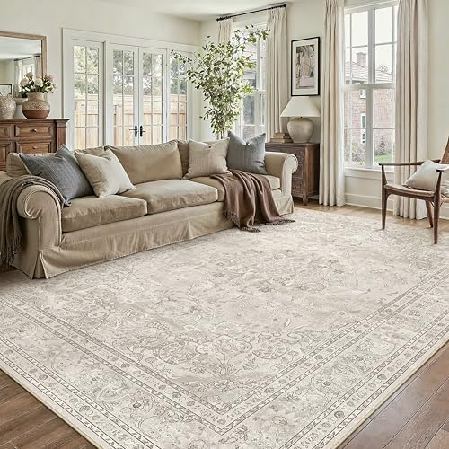 PureCozy Beige 6x9 Area Rug Washable Vintage Carpet Living Room Large by PureCozy
