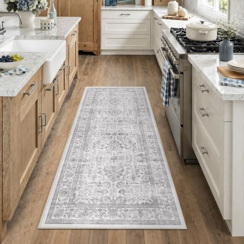 3x7 Washable Kitchen Runner Rug Non-Slip Vintage Gray Throw Carpet by HOME
