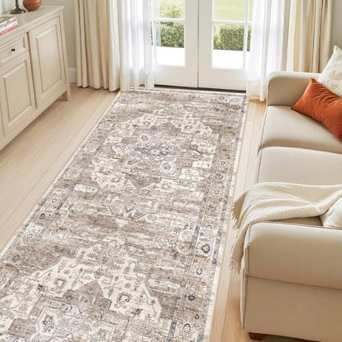 Washable 3x12 Runner Rug: Non Slip Vintage Tea Brown Entry Area Rug - Image 5