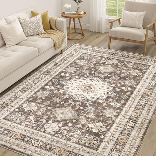 cotiled 5x7 Area Rug for Living Room, Washable, Traditional, Dark Brown by COTILED