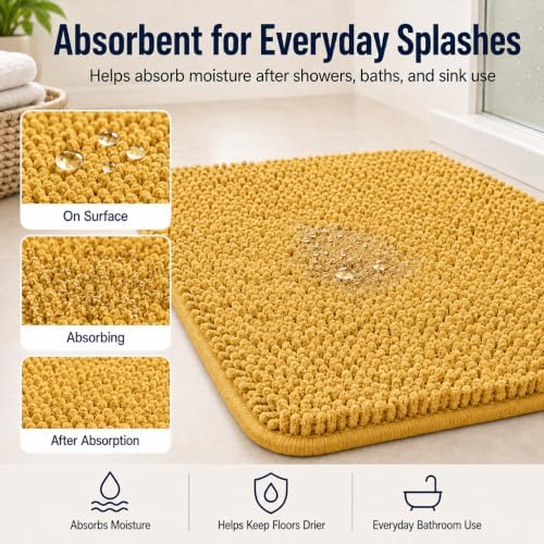 Bathroom Rugs Sets 2 Piece Extra Soft Chenille Bathroom Mats Non Slip Bath Mat Set,Absorbent Shaggy Rugs Perfect Plush Bath Rugs with U-Shaped Toilet Rug,Bathrom Carpets for Bathroom Gold - Image 5