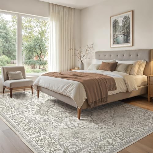EIEIHOUSE Washable 10x14 Area Rugs for Living Room Ivory Light Greige - Image 2