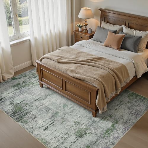 DMOYEST Area Rug Living Room Rugs - 5x7 Large Soft Indoor Neutral Modern Abstract Low Pile Washable Rug Carpet for Bedroom Dining Room Farmhouse Home Office - Green/Grey/Brown - Image 3