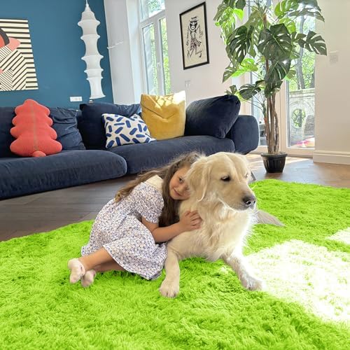 OLANLY 2x6 Machine Washable Runner Rugs for Hallway, Soft Fluffy Shaggy Bedside Rugs for Bedroom, Living Room, Indoor Floor Carpet for Kids Girls and Boys, Home Decor Aesthetic, Lime Green - Image 5