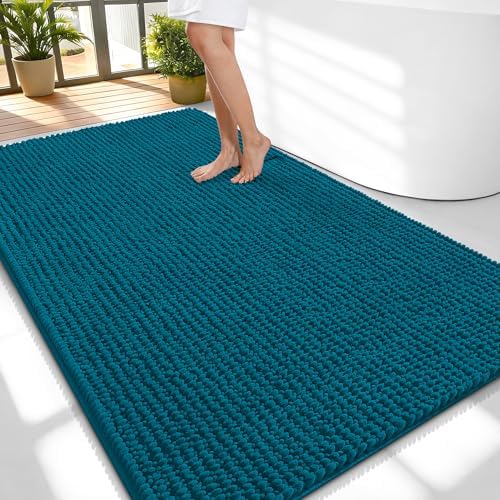 OLANLY Thick Chenille Large Bathroom Rugs Mats 59x35, Peacock Blue by OLANLY