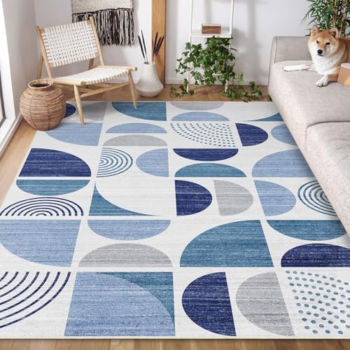 MUJOO 5x7 Area Rugs Washable,Blue Boho Rugs Non Slip Modern Abstract - Image 2