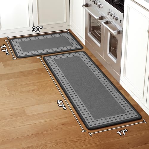 Kitchen Rugs Set of 2, Kitchen Mats for Floor,17x30+17x47 Grey - Image 2