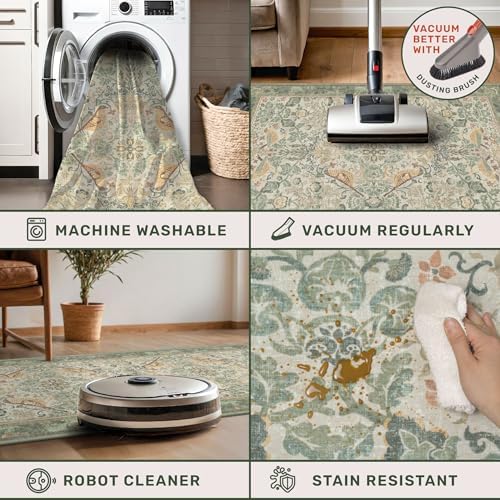 Sage Green Boho Bathroom Rugs - 2x3 Washable Non-Slip Soft Low Pile Area Rug for Entryway, Kitchen, and Decorative Door Mats - Vintage Farmhouse Design with Bird & Botanical Pattern Boho Décor - Image 5