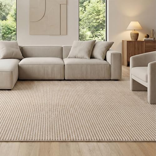 Bedsure 9x12 Faux Wool Area Rug for Living Room, Machine Washable, Beige by BEDSURE