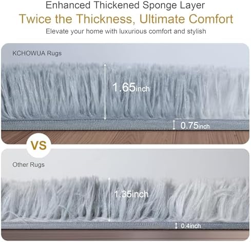 KICHOWUA 5x8 Thick Light Grey Fluffy Shag Rug for Bedroom, Plush Washable - Image 3