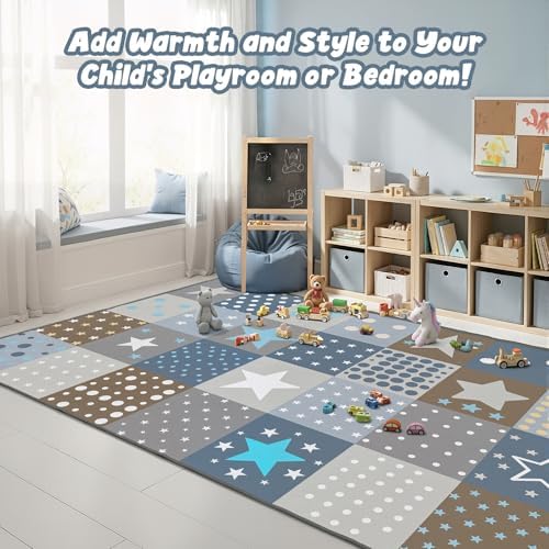 Playroom Rug for Kids, Small Classroom Rug 5x7, Star & Polka Dot - Image 2