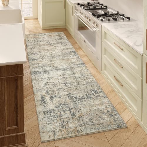 2'x8' Grey Beige Runner Rug, Washable Carpet by Unknown