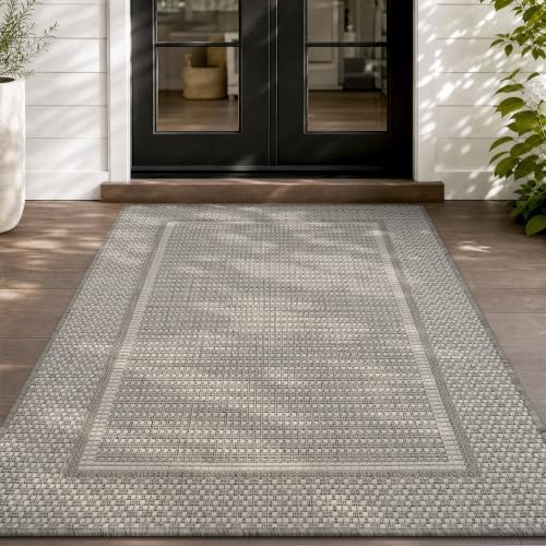 MontVoo-3x5 Outdoor Rug Porch Entryway Rug-Polypropylene Indoor Outdoor Rugs for Entryway Kitchen Balcony Patio, Textured Weave, Durable, Fade-Resistant, Non-Shedding, Modern Neutral Grey by MontVoo