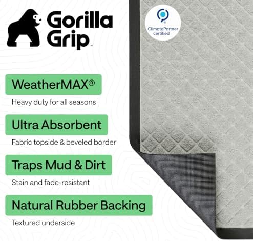 GORILLA GRIP WeatherMAX Door Mat, Indoor Outdoor, 35x23, Light Gray Lattice - Image 2